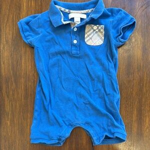 Blue Burberry 9mo Romper with Novacheck Pocket